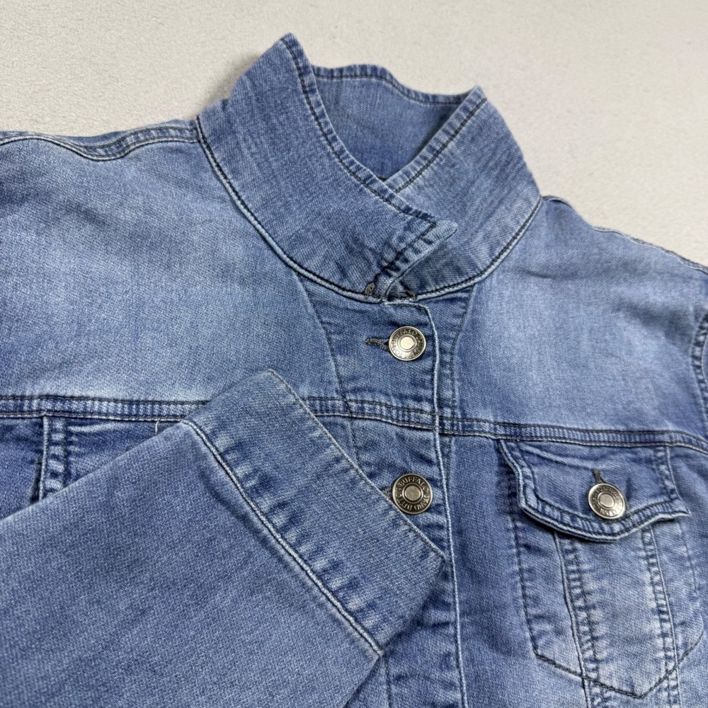 Buffalo David Bitton Womens Blue Denim Jacket Mock Neck Stretch Jean Jacket XL